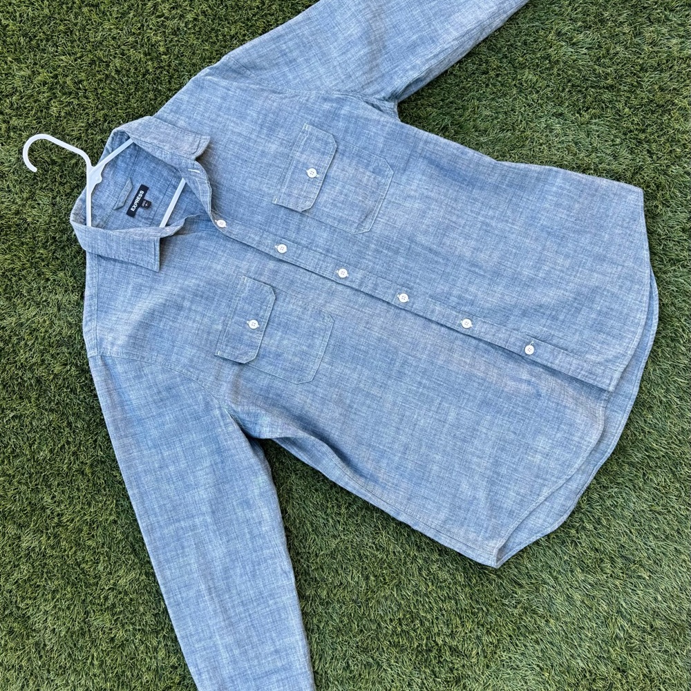 Express Blue Casual Button Down Shirt